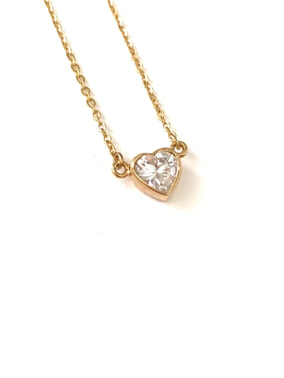 Vintage Gold Plated Heart cz Cubic Zirconia Neckl… - image 6