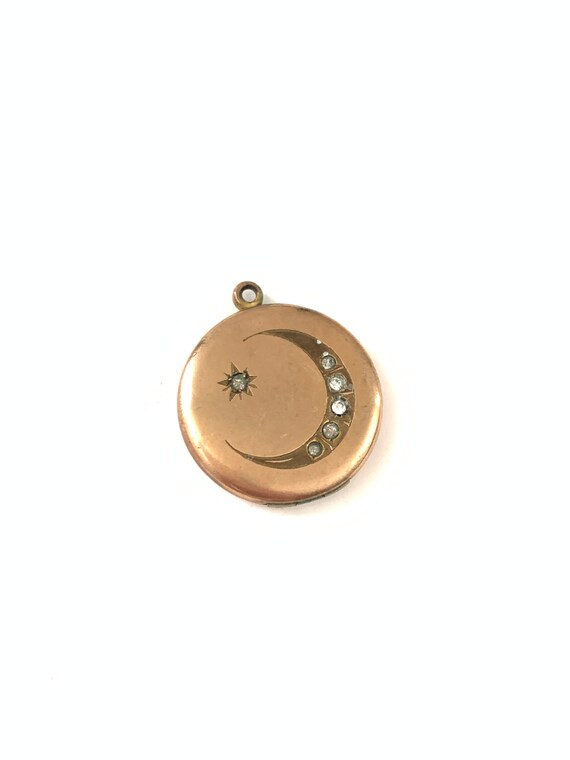 Vintage Gold Filled Crescent Moon Star Locket, Vic