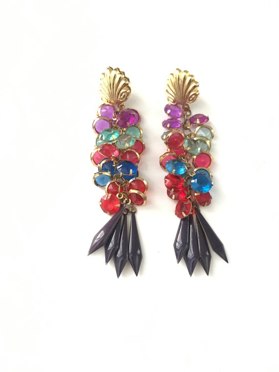 Vintage Colorful Plastic Bezel Statement Earrings - image 3