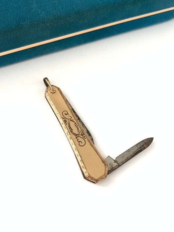 Vintage LS Co Etched Pocket Knife, Vintage Gold F… - image 6