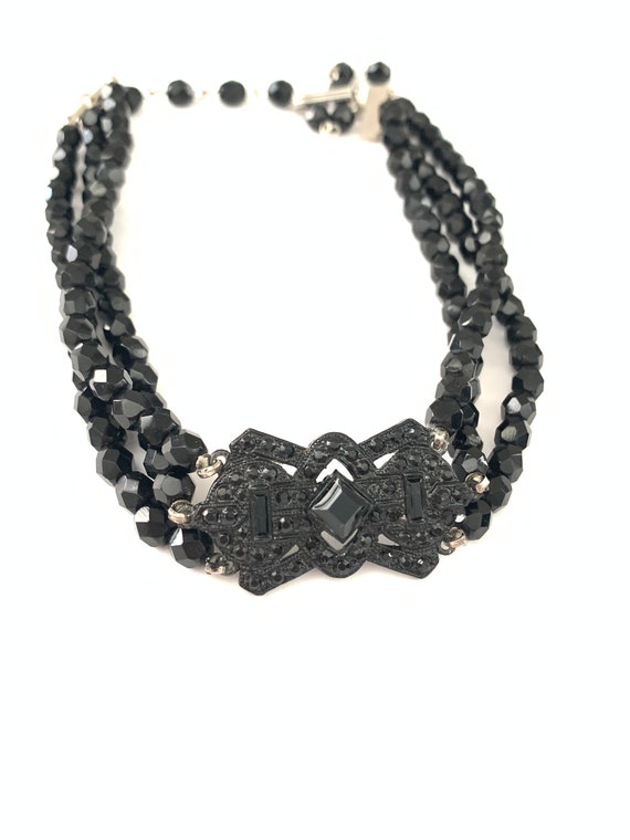 Vintage Black Rhinestone Art Deco Beaded Choker N… - image 7