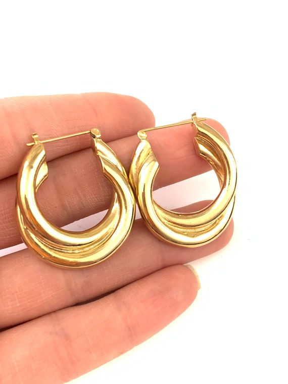 Vintage Gold Plated Double Hoop Earrings - image 3