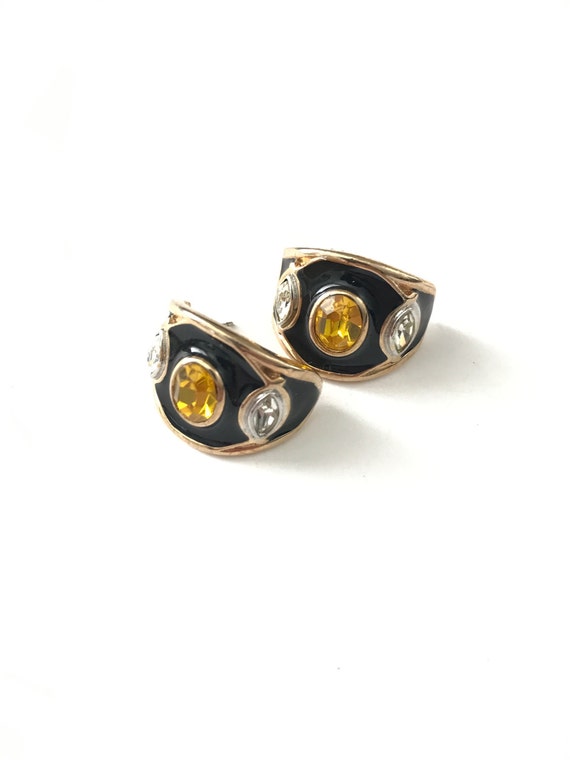 Vintage Black Enameled Clear and Yellow Byzantine… - image 3