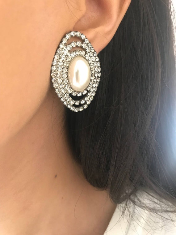 Stunning Vintage Art Deco Pave Rhinestone Old Hollywood Glam Earrings // Vintage Black Tie formal Wedding Earrings