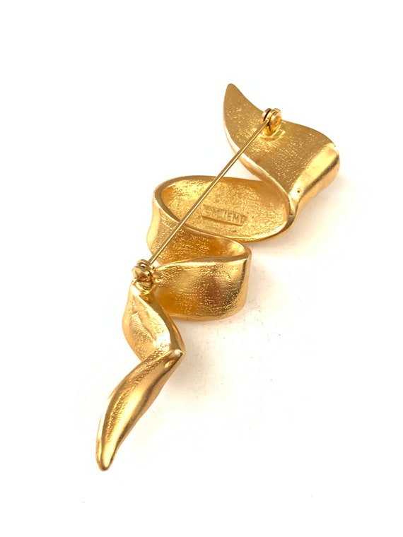 Vintage Signed Gold Plated Modernist Pin Brooch - image 3