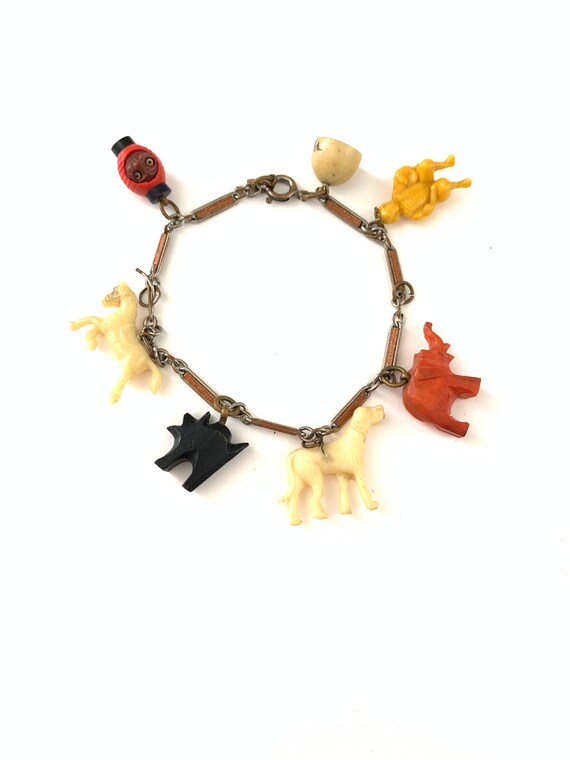 Vintage Celluloid Charm Bracelet on Enamel Watch … - image 2