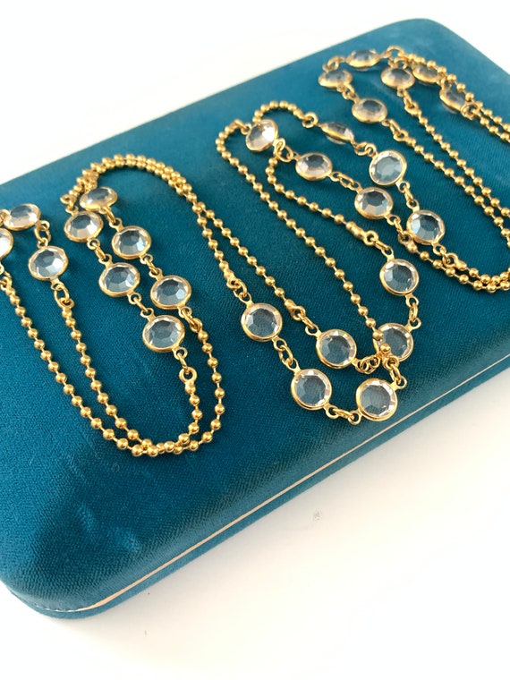 Vintage Plated Gold Clear Bezel Station Necklace … - image 4