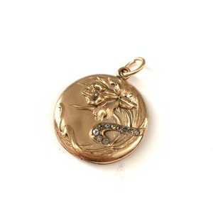 Antique Art Nouveau Gold Filled Flower Locket, Paste Locket, Antique Picture Holder Pendant image 3