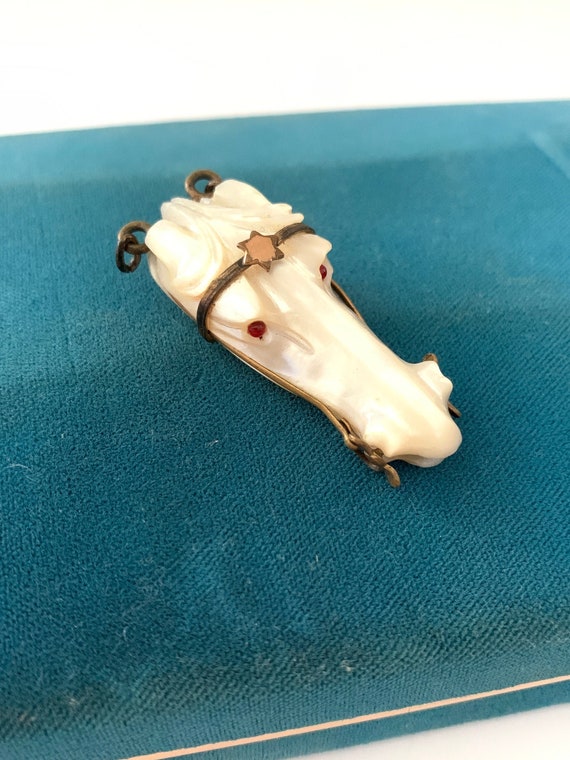 Antique Victorian Mother of Pearl Horse Head Fob … - image 1