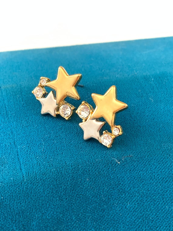 Vintage Two Tone Gold & Silver Star Earrings, Gold