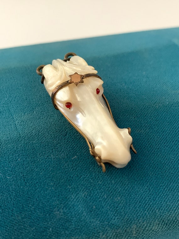 Antique Victorian Mother of Pearl Horse Head Fob … - image 5