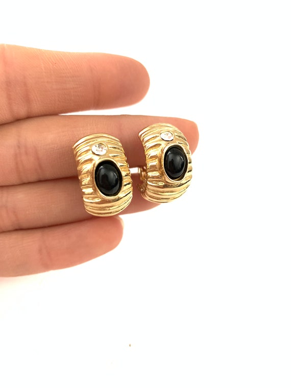 Vintage Chunky Gold Plated Hoop Clip On Earrings … - image 3