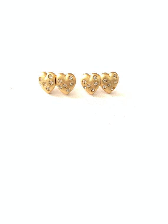 Sweet Vintage Gold Plated Rhinestone Twin Heart St