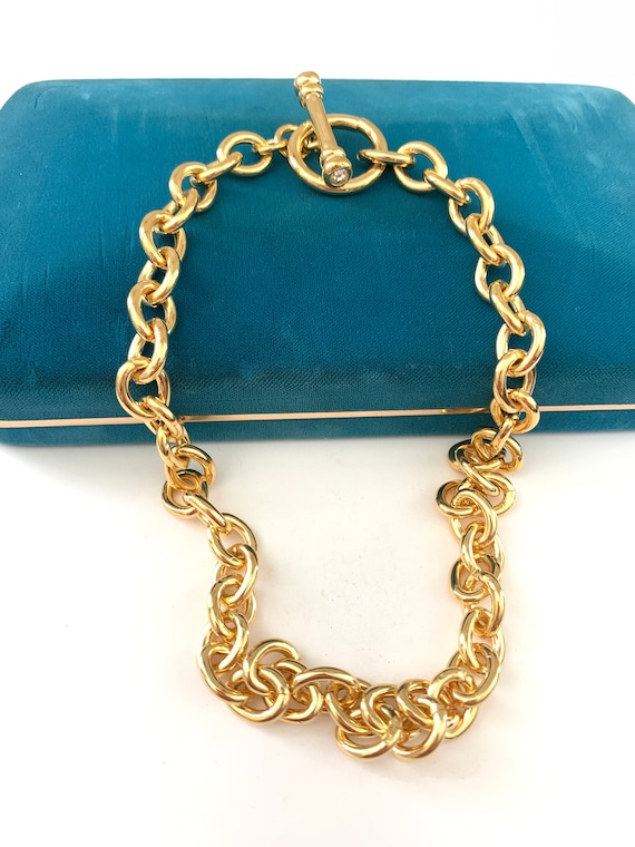 Vintage Gold Oval Link Chain Necklace, Thick Gold