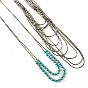 Two Vintage Liquid Silver Beaded Necklaces One with Turquoise // Silver Beaded Necklace