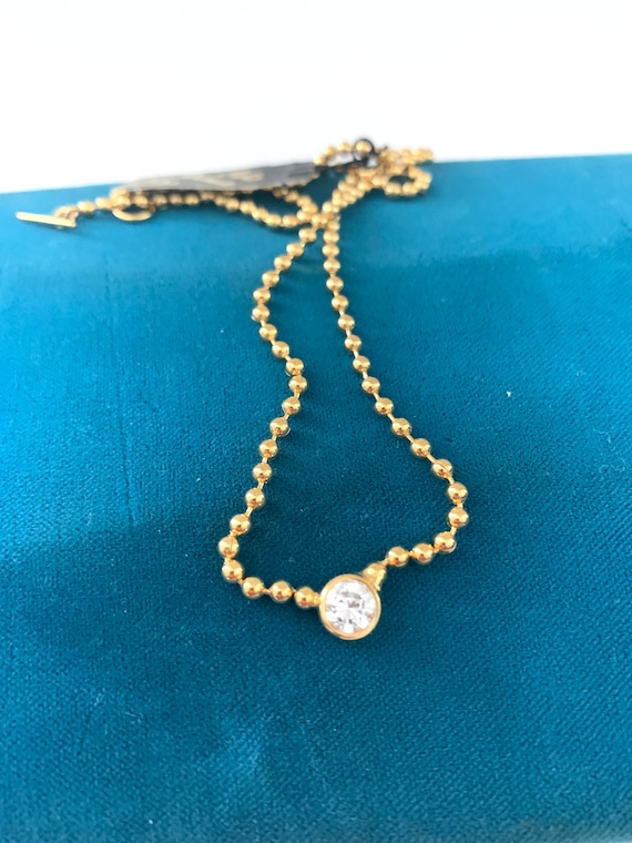 Vintage Plated Gold Ball Chain CZ Necklace, Cubic 