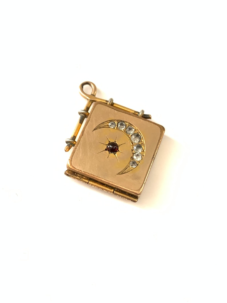 Keepsake Jewelry Antique Victorian Crescent Moon and Star Locket Fob Vintage Crescent Moon Star Locket