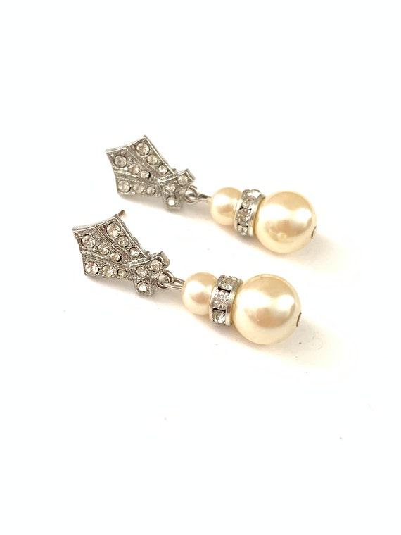 Vintage Deco Rhinestone Dangle Bridal Earrings, Si