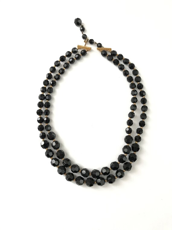 Vintage MARVELLA Black Glass Faceted Beaded Double Strand - Etsy