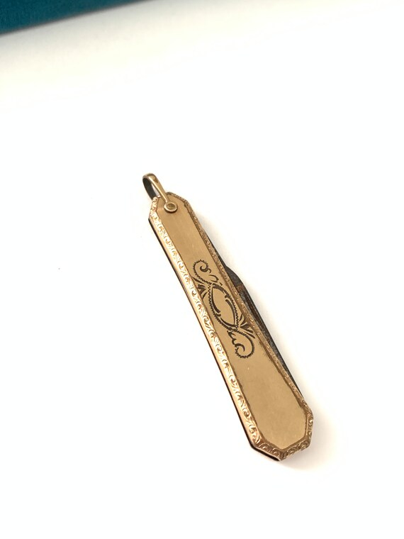 Vintage LS Co Etched Pocket Knife, Vintage Gold F… - image 5
