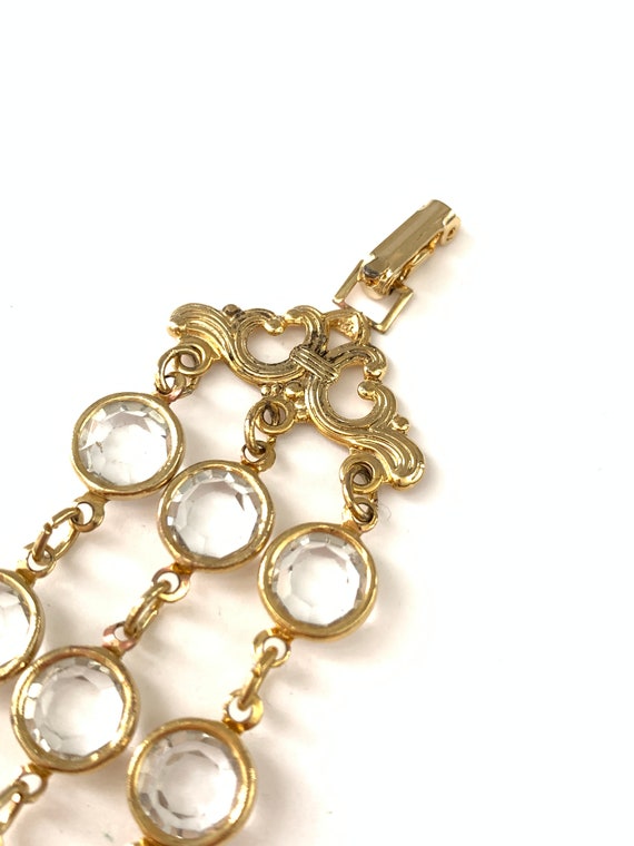 Vintage Plated Gold Clear Glass Bezel Bracelet, T… - image 5