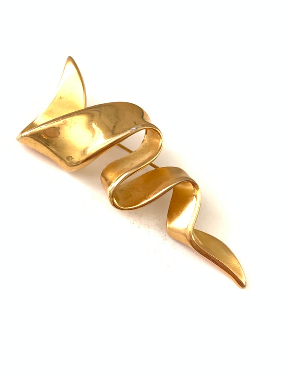 Vintage Signed Gold Plated Modernist Pin Brooch - image 1