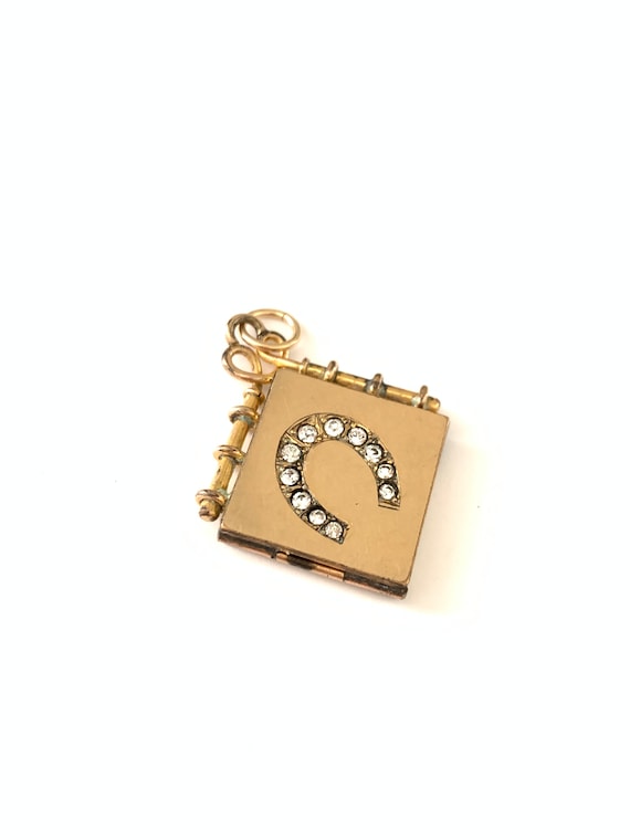 Vintage Good Luck Lucky Horseshoe Locket Fob with Rhi… Gem