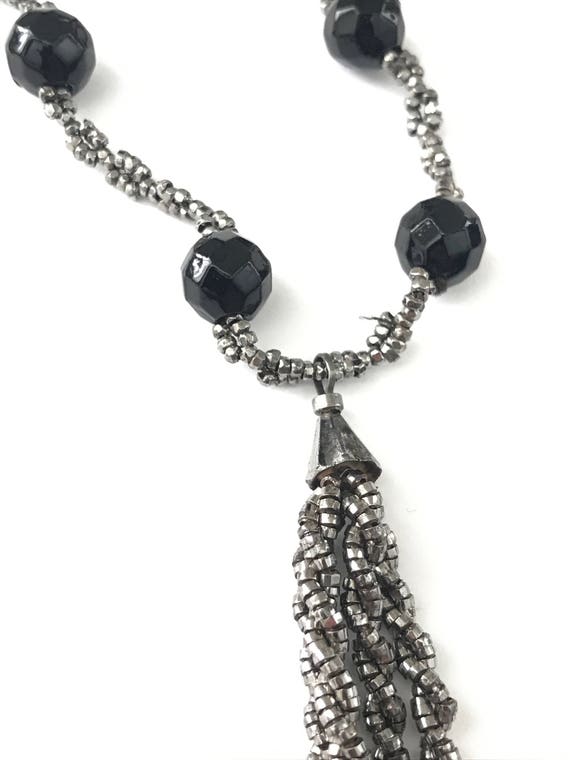 Antique Cut Steel & Whitby Jet Tassel Necklace - image 2