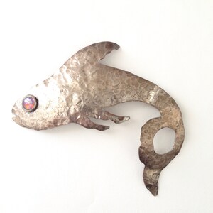 Giant Vintage Fish Brooch Pin with Glass &quot;Fire Opal&quot; Eye