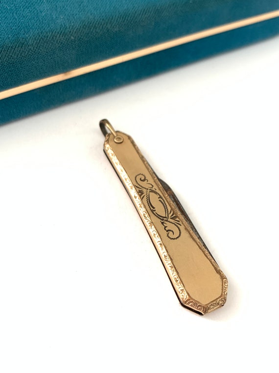 Vintage LS Co Etched Pocket Knife, Vintage Gold F… - image 4