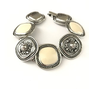 Vintage Antiqued Silver and Enameled Etruscan Revival Bracelet