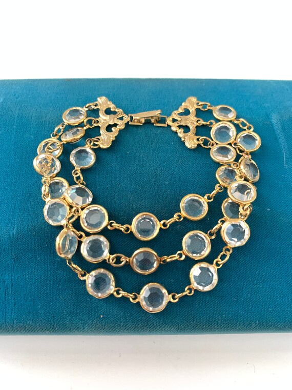 Vintage Plated Gold Clear Glass Bezel Bracelet, T… - image 6