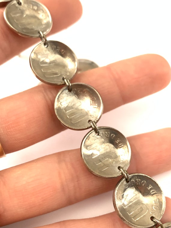 Vintage Coin Link Bracelet, Silver Plated Coin Br… - image 6