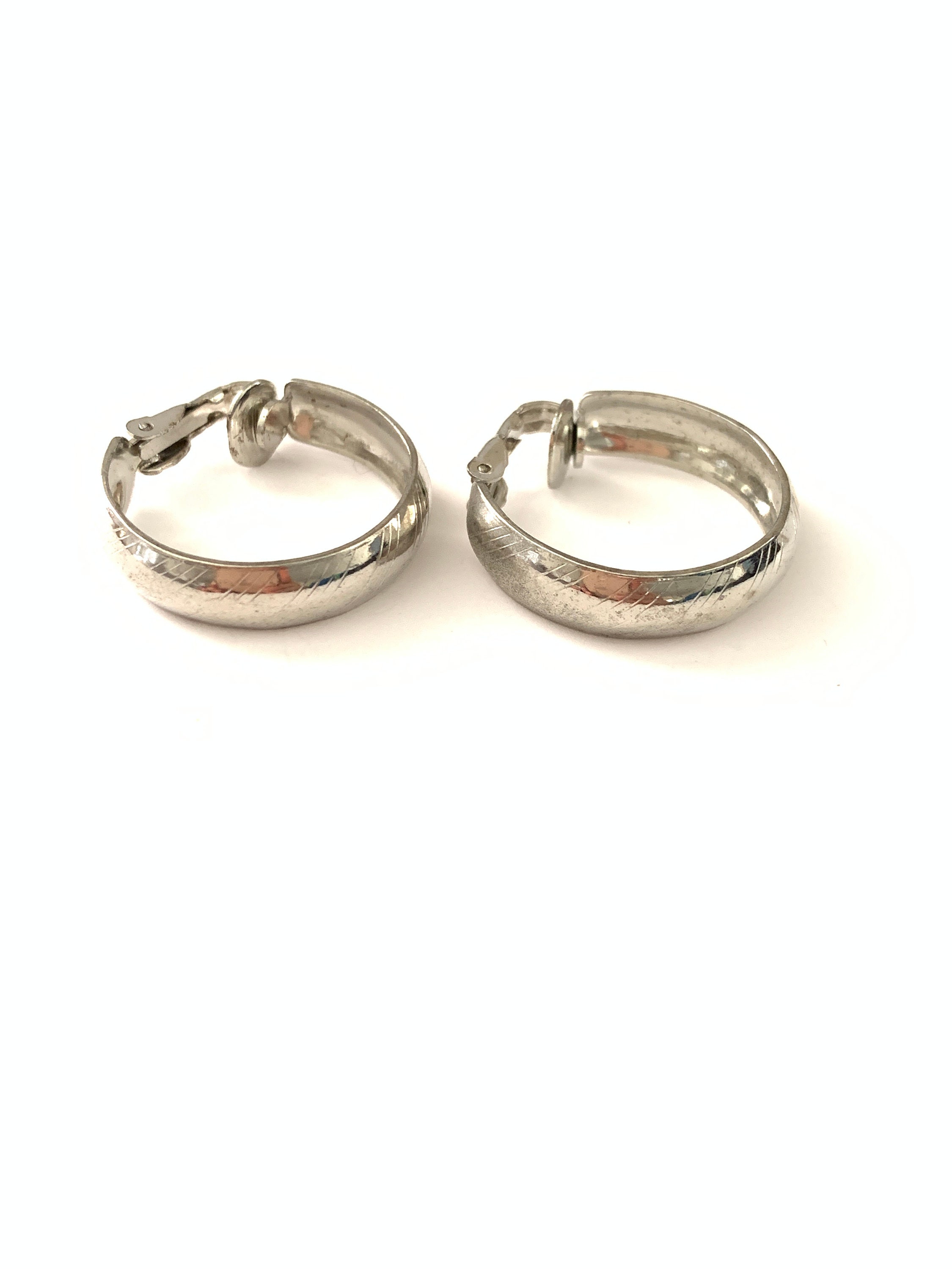Vintage Etched Silver Plated Hoop Clip on Earrings - Etsy
