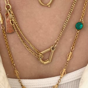 Vintage 19 7/8&quot; Gold Filled Watch Chain Necklace with Large Sister Clasp, Antique Watch Chain Necklace with Oversized Sister Lock Clasps