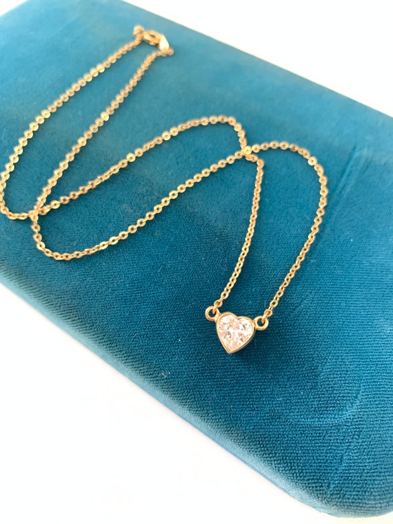 Vintage Gold Plated Heart cz Cubic Zirconia Neckl… - image 4