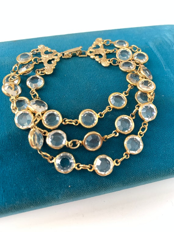 Vintage Plated Gold Clear Glass Bezel Bracelet, T… - image 2