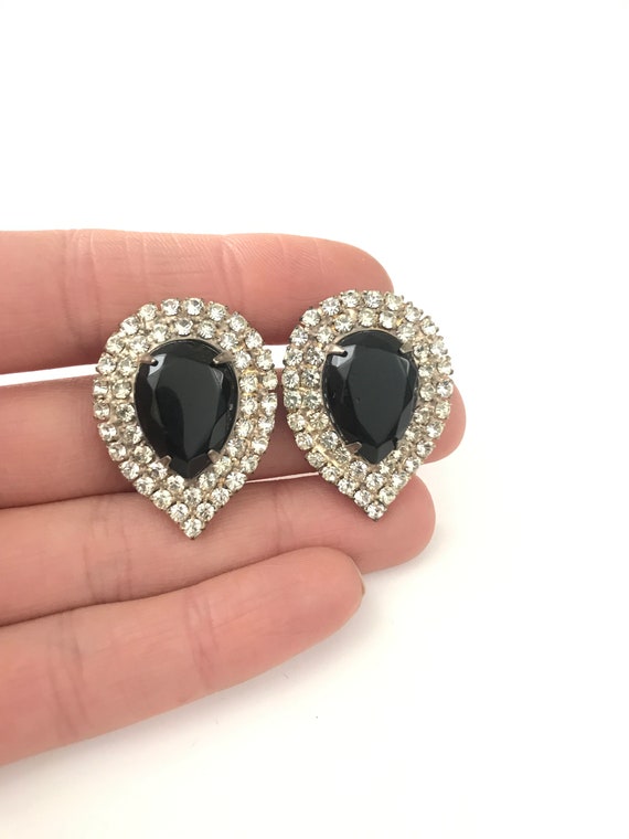 Vintage Black and Clear Pave Rhinestone Earrings,… - image 4