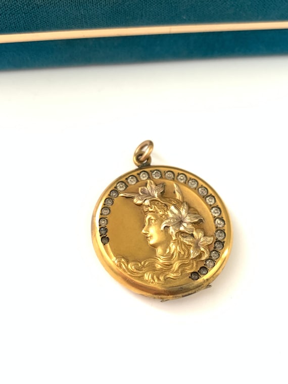Antique Art Nouveau Goddess in the Moon Gold Filled Locket, Goddess Locket, Gold Filled Locket, Vintage Keepsake Photo Locket