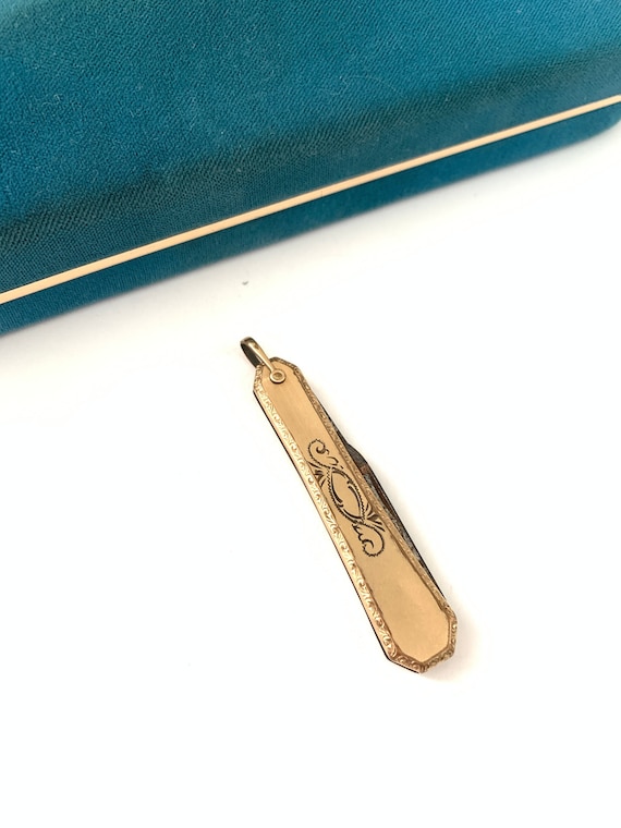 Vintage LS Co Etched Pocket Knife, Vintage Gold F… - image 1