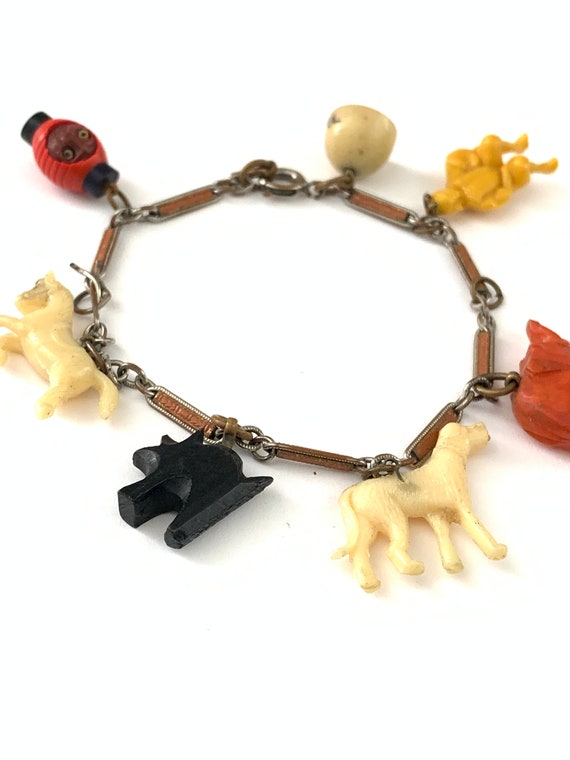 Vintage Celluloid Charm Bracelet on Enamel Watch … - image 9