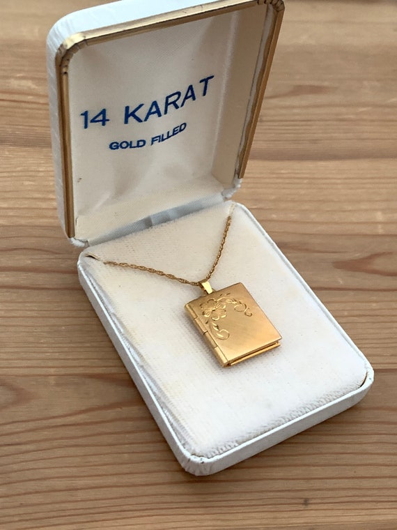 Vintage NOS 14k Gold Filled Book Locket Necklace, 