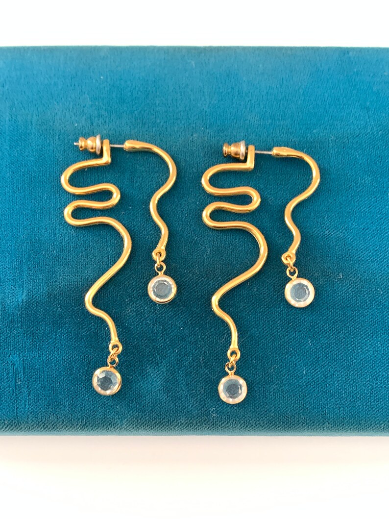 Vintage Ear Jacket Retro Waves Bezel Dangle Earrings Etsy