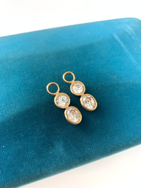 Vintage Plated Gold Stacked Double Rhinestone Ear… - image 3