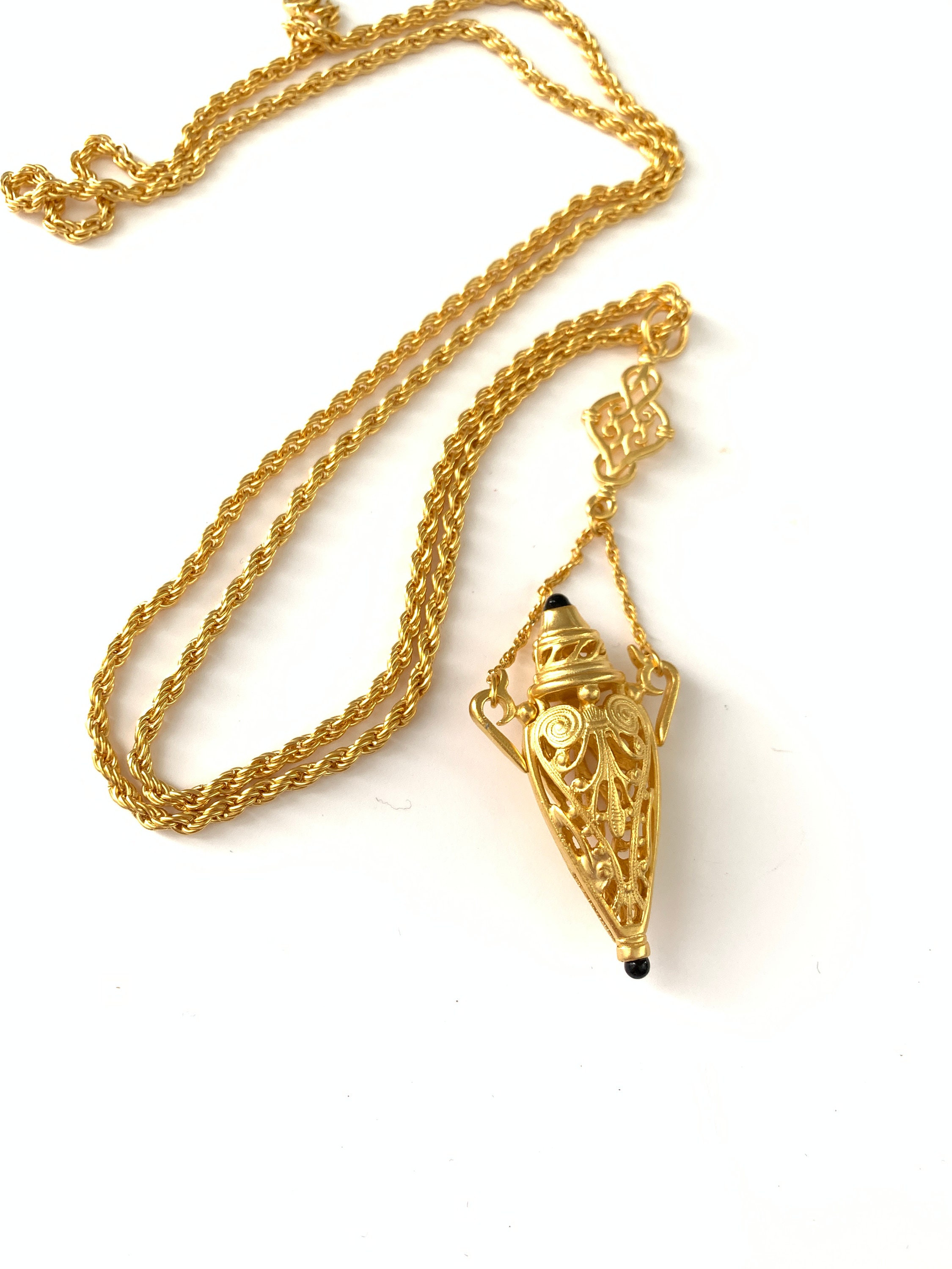 Vintage Gold Tone Amphora Perfume Bottle Pendant Necklace Etsy