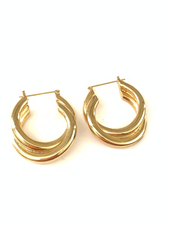 Vintage Gold Plated Double Hoop Earrings - image 2