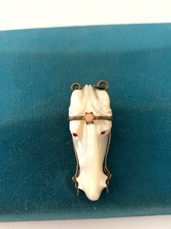 Antique Victorian Mother of Pearl Horse Head Fob … - image 4