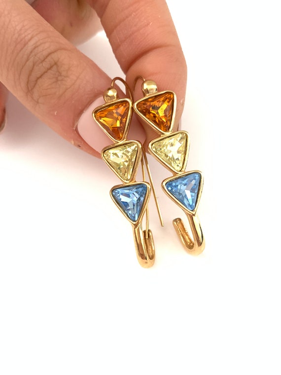 Vintage Safety Pin Geometric Triangle Earrings, R… - image 4