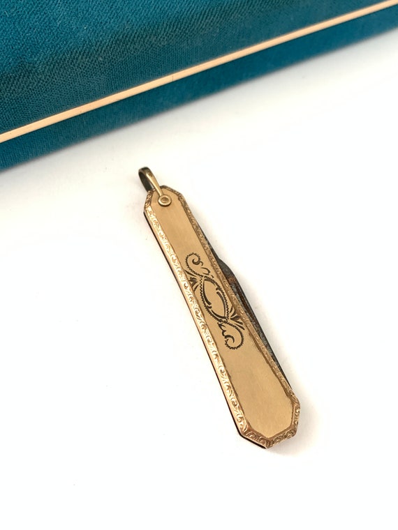 Vintage LS Co Etched Pocket Knife, Vintage Gold F… - image 2