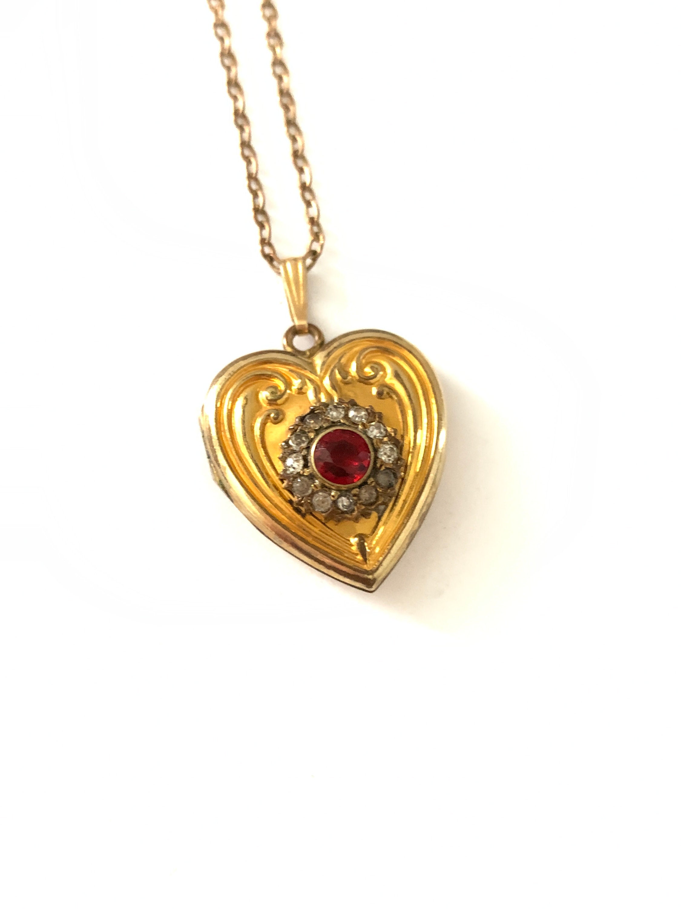 Vintage Gold Filled Nouveau Heart Locket With Red Heart - Etsy UK